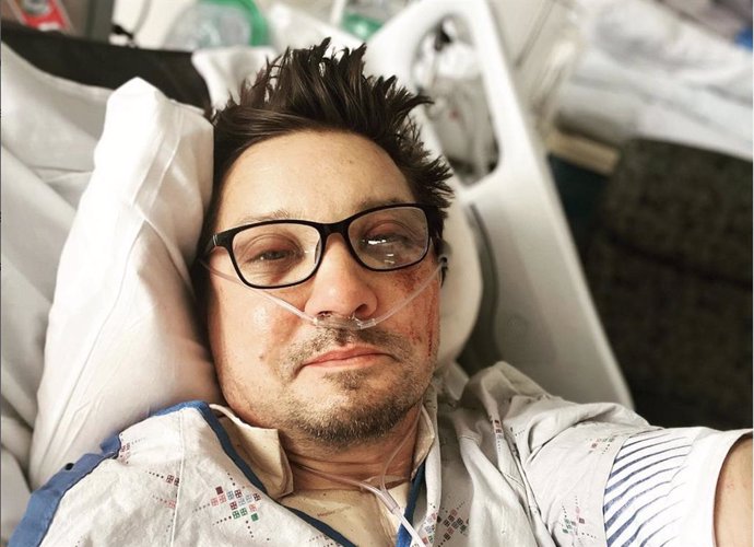 JEREMY RENNER shared a photo of himself on his Instagram account in the hospital since a snow plowing accident 
