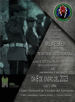 La asociación Mila Esker homenajeará a los cuatro ertzainas heridos en sendos atentados de ETA llevados a cabo en 2001 y 2003