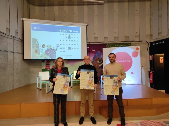 El director xeral de Cultura, Anxo M. Lorenzo, presenta el Calendario del Libro y la Lectura 2023 en la Biblioteca Pública de Santiago de Compostela Ánxel Casal
