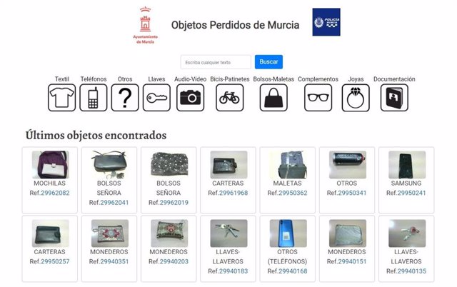 Portada de la web de la Oficina de Objetos Perdidos de la Policía Local de Murcia