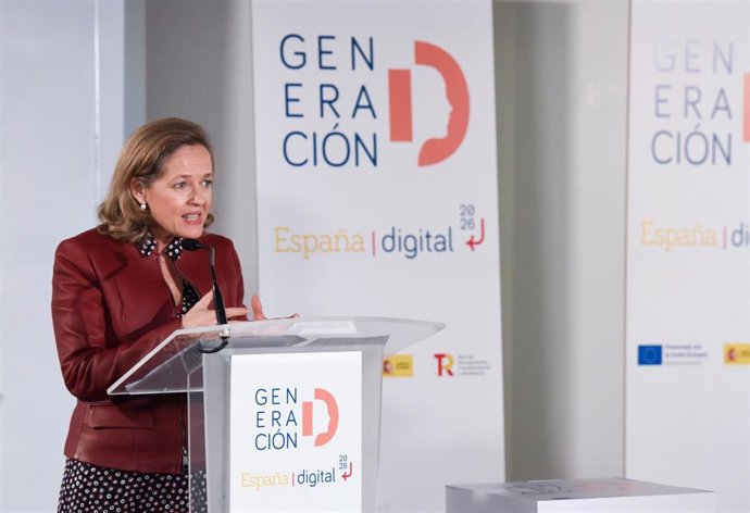 Archivo - La vicepresidenta primera y ministra de Asuntos Económicos y Transformación Digital, Nadia Calviño, interviene en la inauguración del acto de presentación del Pacto por la 'Generación Digital'