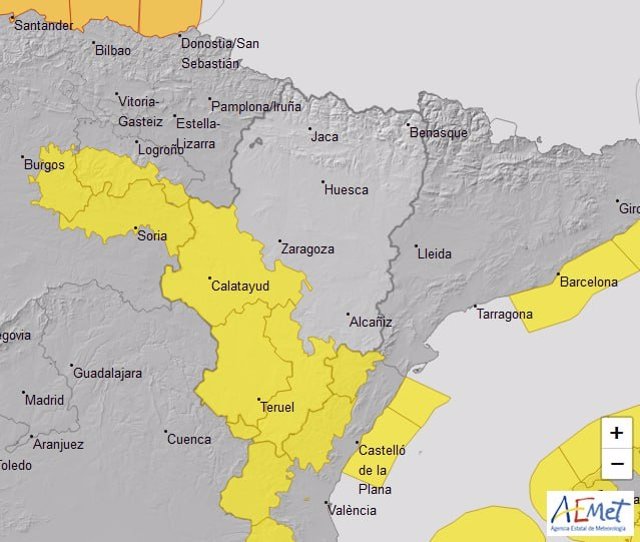 Aviso amarillo por viento en Ibérica zaragozana, Albarracín y Jiloca y Gúdar y Maestrazgo.