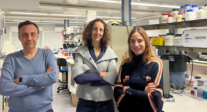 El director de l'IISPV, Joan Vendrell; la responsable del grup d'investigació del Diamet, Sonia Fernández-Veleo, i la cofundadora i directora de Succipro, Isabel Huber