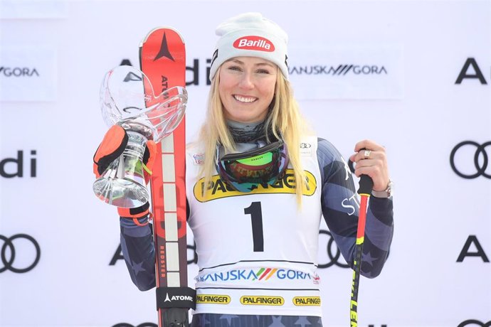 Mikaela Shiffrin celebra su victoria en el eslalon gigante de Kranjska Gora en la Copa del Mundo