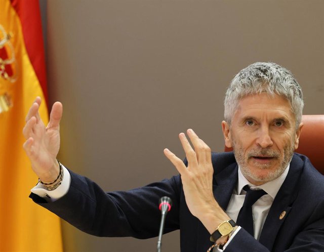 El ministro de Interior, Fernando Grande-Marlaska, en una rueda de prensa en la DGT