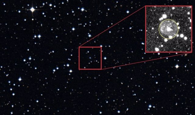 Una imagen del cielo centrada en la recién descubierta estrella O(H) SALT J203959.5-034117 (J2039)