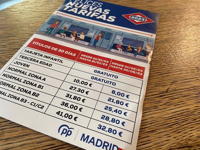 Folletos informativos del PP de MAdrid sobre las nuevas tarifas del transporte público.