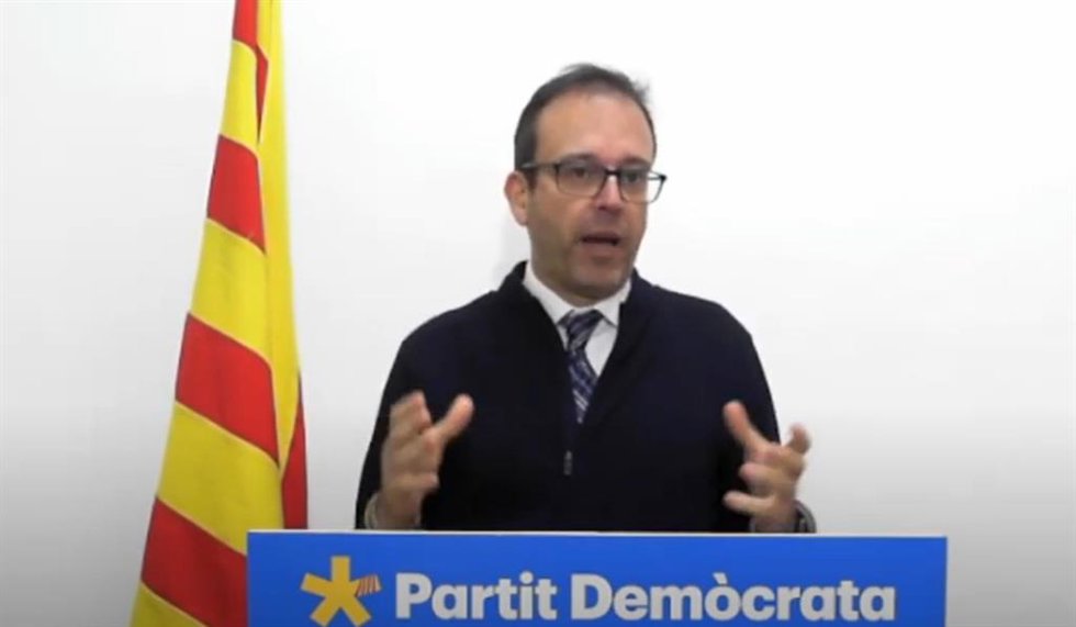 El secretario general adjunto del PDeCAT, Marc Solsona, en rueda de prensa