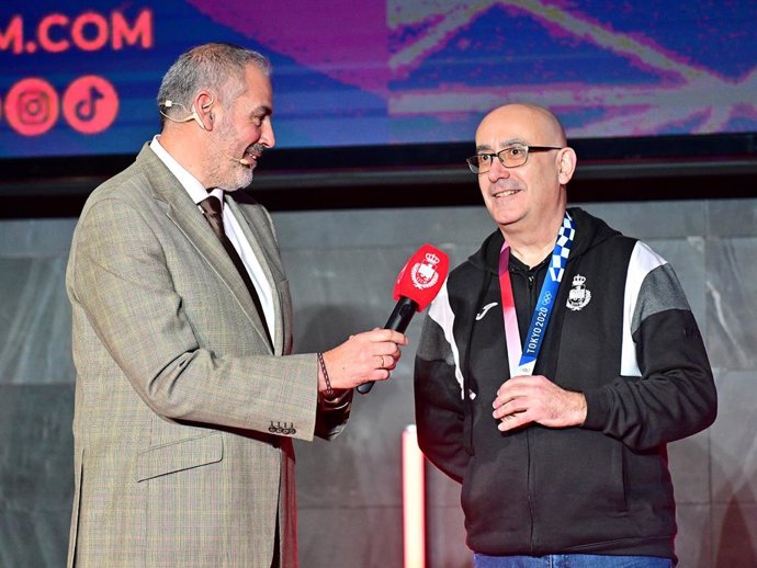 El seleccionador nacional de balonmano masculino, Jordi Ribera, durante el acto de despdedida del equipo antes del Mundial de 2023