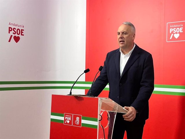 El secretario general del PSOE de Cádiz, Ruiz Boix, en rueda de prensa