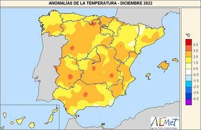 El mes de diciembre de 2022 ha sido extremadamente cálido, el más cálido desde que hay registros.