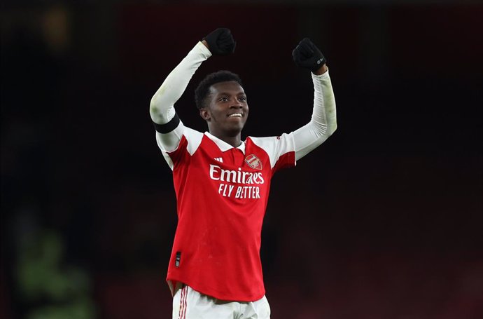 26 December 2022, United Kingdom, London: Arsenal's Eddie Nketiah celebrates after the English Premier League soccer match between Arsenal and West Ham United at the Emirates Stadium. Photo: Steven Paston/PA Wire/dpa