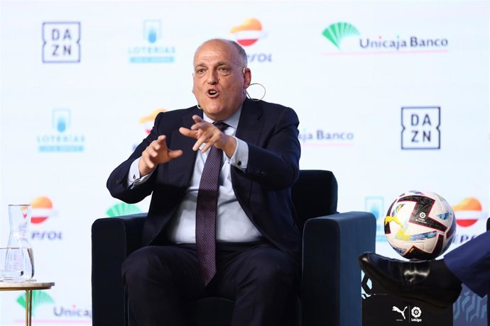 Archivo - Javier Tebas, President of LaLiga, attends during the interview Desayunos Europa Press at Auditorio El Beatriz on May 31, 2022, in Madrid Spain.