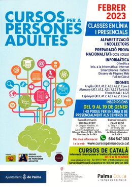 Cartel de los cursos para personas adultas del Ayuntamiento de Palma.