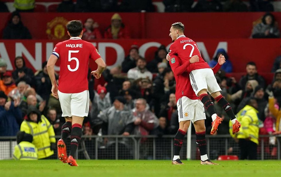 El jugador del Manchester United Antony celebrando un gol