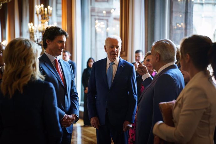 Los mandatarios de Canadá, Estados Unidos y México, Justin Trudeau, Joe Biden y Andrés Manuel López Obrador, respectivamente.