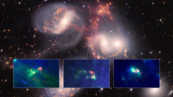 Alteraciones observadas en el Quinteto de Stephan asociadas a la onda de choque de una galaxia intrusa
