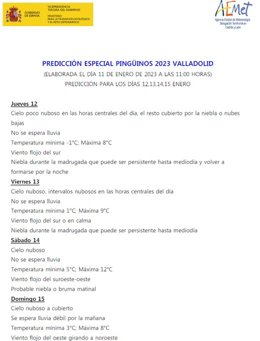 Gráfico elaborado por la Aemet con la actualización de la previsión meteorológica para Pingüinos 2023