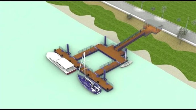 Recreación de la ampliación prevista en el pantalán de Coria del Río, en Sevilla.