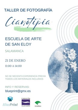 Cartel promocional del taller de cianotipias.
