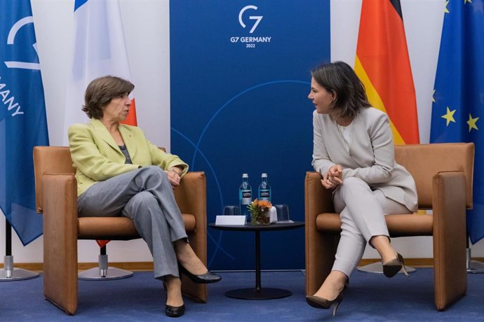 Archivo - Imagen de archivo de la ministra alemana de Exteriores, Annalena Baerbock, se reúne con su homóloga francesa, Catherine Colonna, al margen de la reunión de ministros de Asuntos Exteriores de los países del G7.