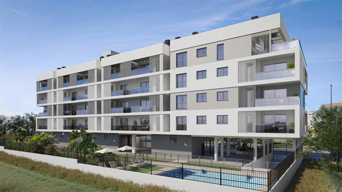 Fachada trasera de la promoción Aborda en Alicante que AEDAS Homes vende 100% online