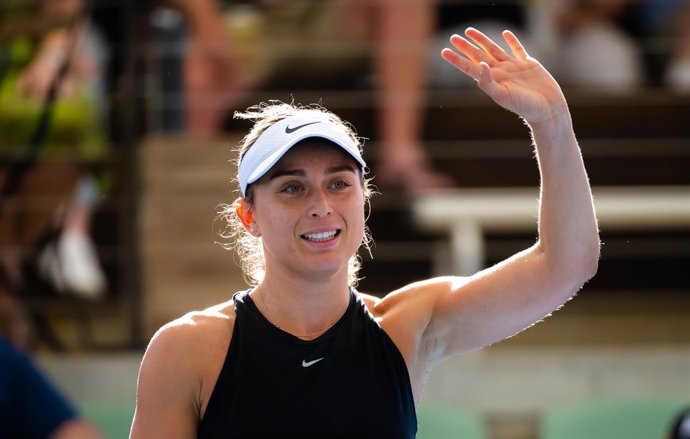 Paula Badosa of Spain in action during the second round of the 2023 Adelaide International 2 WTA 500 tennis tournament