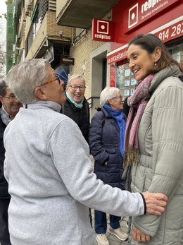 La candidata socialista a la Alcaldía de Madrid, Reyes Maroto, también ministra de Industria, Turismo y Comercio, Reyes Maroto, en Orcasitas