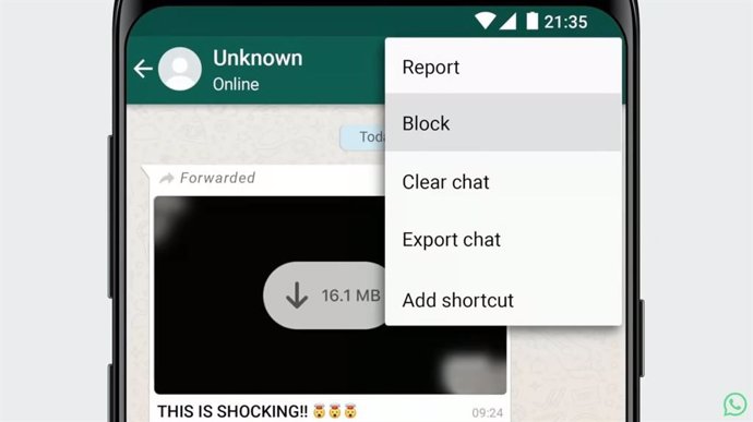Interfaz de bloqueo de un contacto de WhatsApp