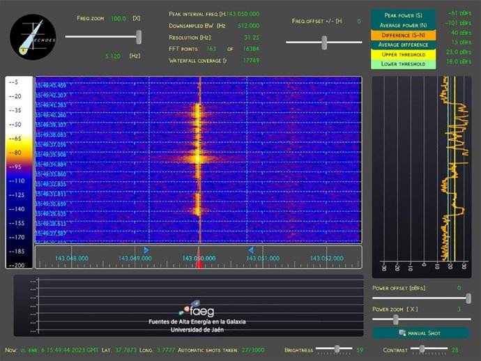 Captura de pantalla del programa y la detección del meteoro.