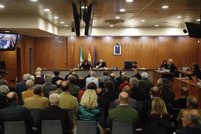 Tribunal y acusados en el juicio del caso 'Astapa', sobre la presunta corrupción política y urbanística en Estepona.