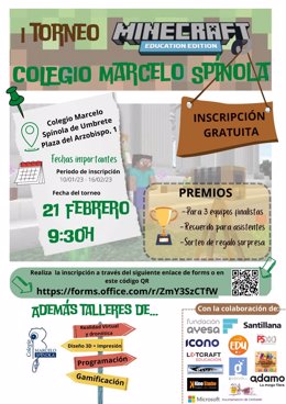 Cartel del Torneo Minecraft Education I Edition del colegio 'Marcelo Spínola' de Umbrete (Sevilla).