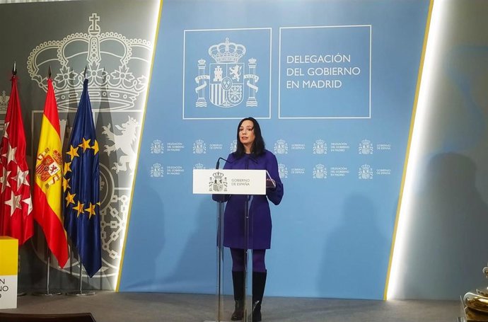 La delegada del Gobierno en Madrid, Mercedes González, durante la presentación de 'Cumpliendo', el informe de rendición de cuentas del Gobierno de España con los principales logros, compromisos e iniciativas estatales en la región durante el año 2022.