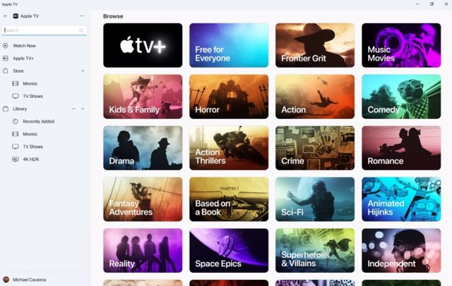Interfaz de la app Apple TV para Windows.