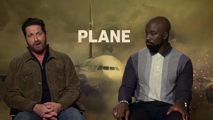 Gerard Butler y Mike Colter en la entrevista con Europa Press por el lanzamiento de la película 'El piloto'.