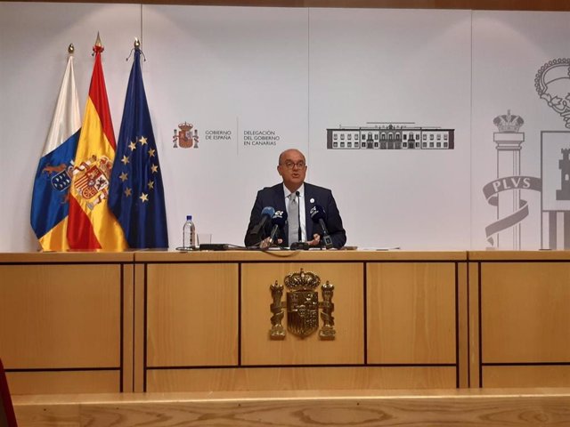 El delegado del Gobierno en Canarias, Anselmo Pestana, durante una rueda de prensa