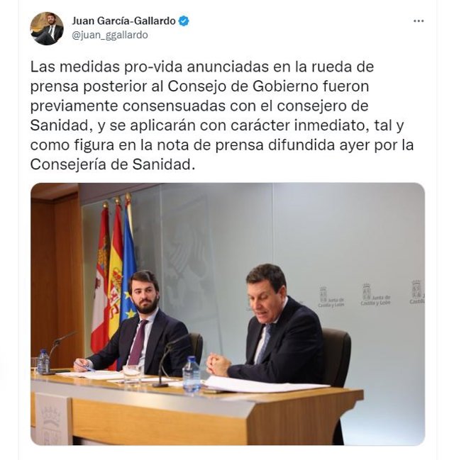 Captura del tuit publicado  por el vicepresidente de la Junta.