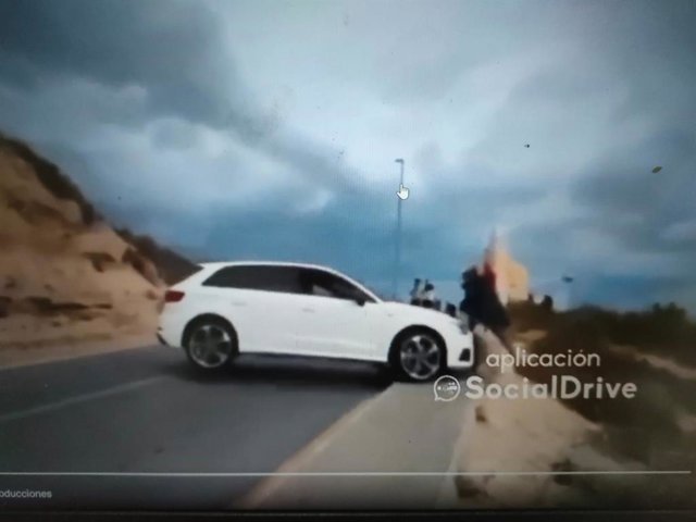 Escena del impacto del vehículo contra el peatón y su perro, que la entidad SocialDrive ha publicado en Twitter.