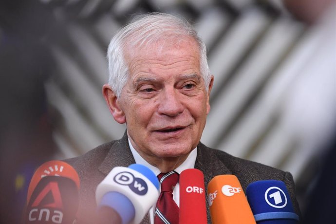 HANDOUT - 14 December 2022, Belgium, Brussels: Josep Borrell Fontelles, High Representative of the EU for Foreign Affairs and Security Policy, speaks to the media upon arrival to attend the EU-ASEAN Summit. Photo: -/EU Council/dpa - ATTENTION: editorial