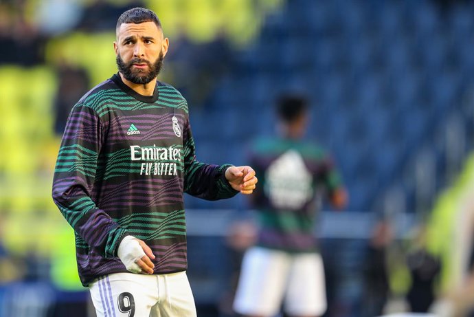 Karim Benzema of Real Madrid looks on during the Santander League match between Villareal CF and Real Madrid at the La Ceramica Stadium on January 7, 2023, in Castellon, Spain.