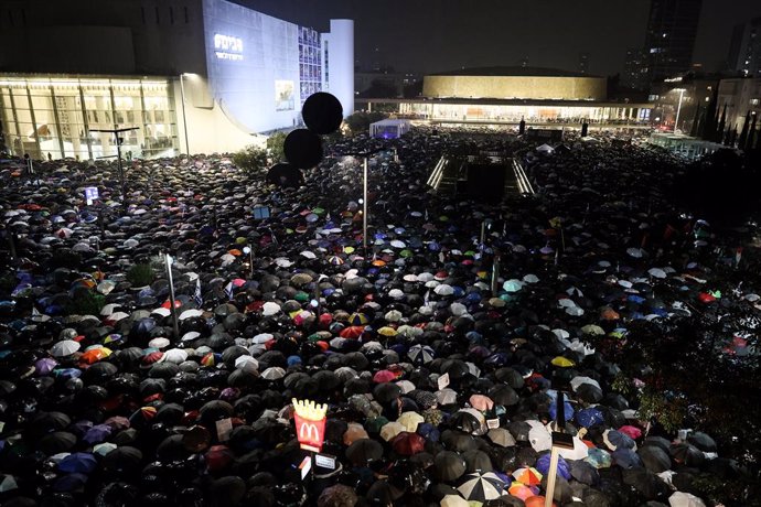 Manifestación contra Benjamin Netanyahu en Tel Aviv, Israel