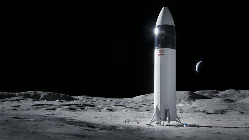 Ilustración del diseño del sistema de aterrizaje humano de la nave espacial SpaceX Starship.