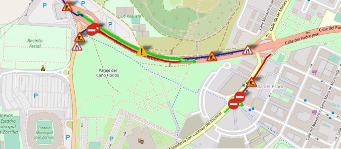 Gráfico con los cortes de tráfico en Padre José Acosta y Monasterio de Santa María del Escorial.
