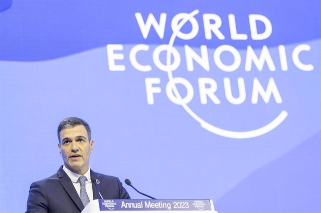 Pedro Sánchez durante su intervención en el Foro Económico Mundial que se celebra en Davos (Suiza)