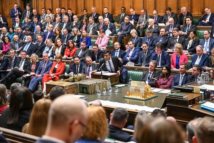 11 January 2023, United Kingdom, London: UK Prime Minister Rishi Sunak speaks during Prime Minister's Questions in the House of Commons. Photo: Jessica Taylor/Uk Parliament via PA Media/dpa