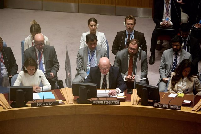 Archivo - Imagen de archivo del representante permanente de Rusia ante la ONU, Vasily Nebenzya, ante el Consejo de Seguridad