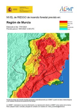 Mapa de nivel de riesgo de incendio forestal