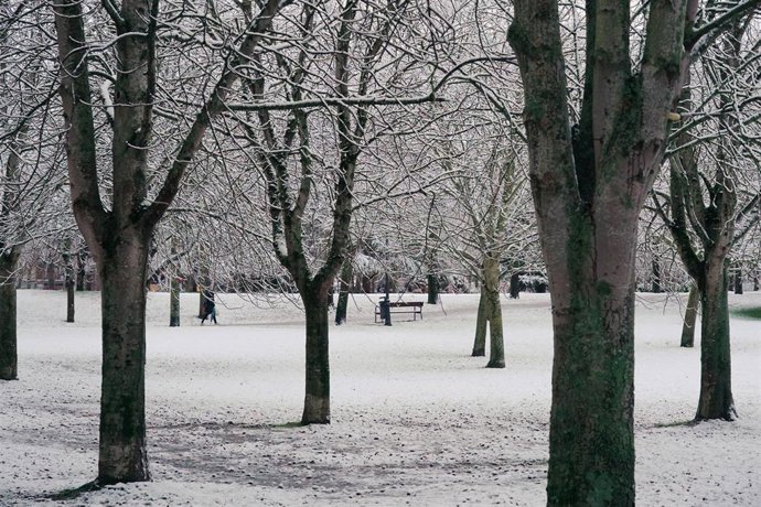 Un parque cubierto de nieve en Vitoria-Gasteiz, a 18 de enero de 2023, en Vitoria-Gasteiz, Álava, País Vasco