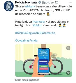 Campaña de la Policía Nacional para evitar estafas mediante sistemas de pago instantáneo.