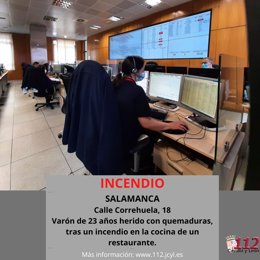 Gráfico elaborado por el 112 con datos sobre el incendio registrado en un restaurante de Salamanca